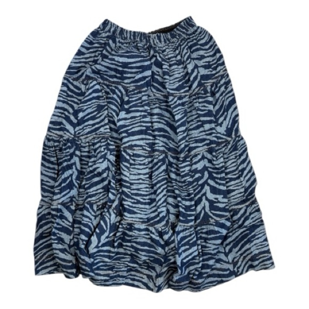 Vintage 100% Cotton Denim Maxi Skirt w/ Zebra Print sz S - Gene Ewing BIS beach